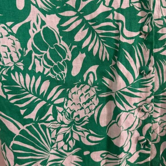 Nicole Miller Linen Top Women's LARGE Button Up Shirt Short Sleeve Floral Green - Picture 3 of 5